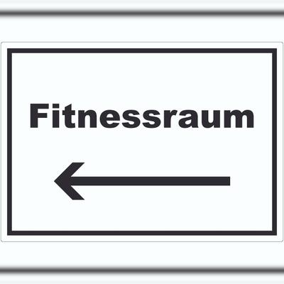 HB-Druck Fitnessraum Aufkleber mit Text und Richtungspfeil links Sport Fit waagerecht A7 (74x105mm)