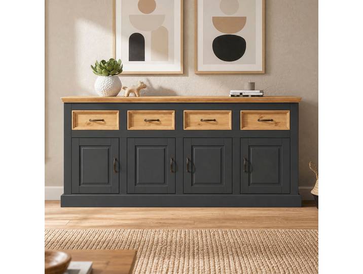 Sideboard OTTO HOME Selma , schwarz (anth, gebeizt), B:192cm H:87cm T:38cm, Sideboards, Sideboard, Kommode mit 4 Türen und 4 Schubkästen