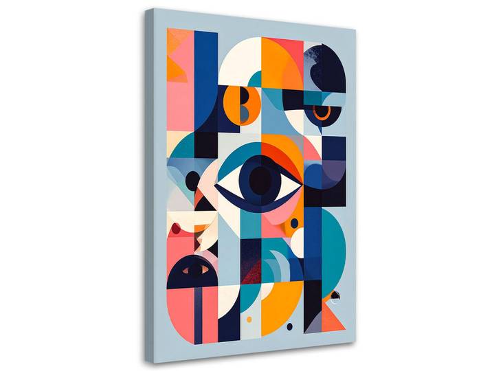 Feeby Leinwandbild Abstraktion Auge im Bauhaus-Stil 60x90cm, Mehrfarbig, Rechteckig, 60x90 cm, Bilder & Rahmen, Bilder, Leinwandbilder