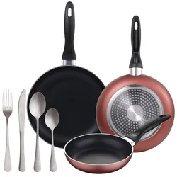 BERGNER - Set aus 3 Pfannen 16/20/24 cm Induktion gepresstes Aluminium Paradise 16-teiliges Besteckset aus Edelstahl