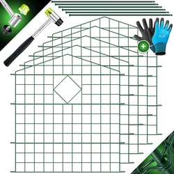 KESSER® Teichzaun Gartenzaun Steckzaun Komplettset Metall Zaunelemente Inkl. Hammer + Befestigungsstäben, Zaun zum stecken für Garten, Oberbogen Rund Gitterzaun Set Freigehege für Hunde