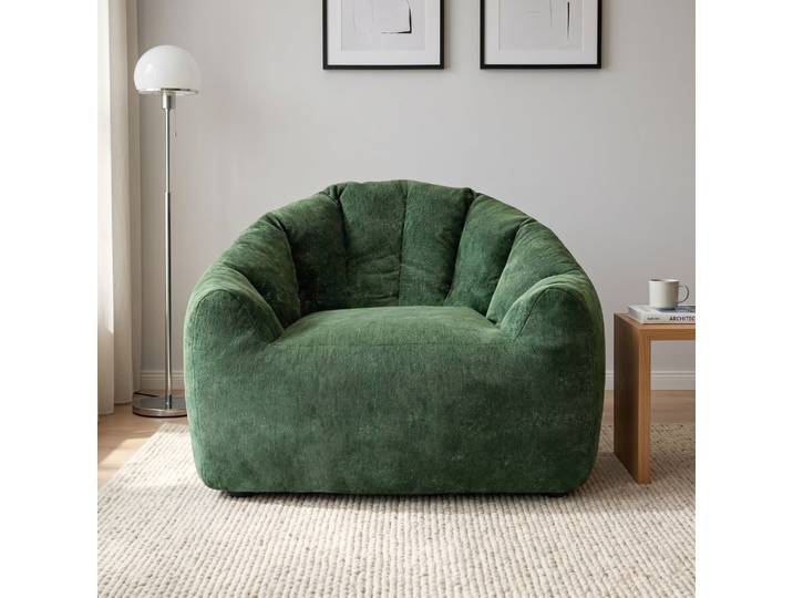 Urban Meuble Fauteuil Simple Bean Bag Rond Tissu Flanelle Vert 99x86x64cm