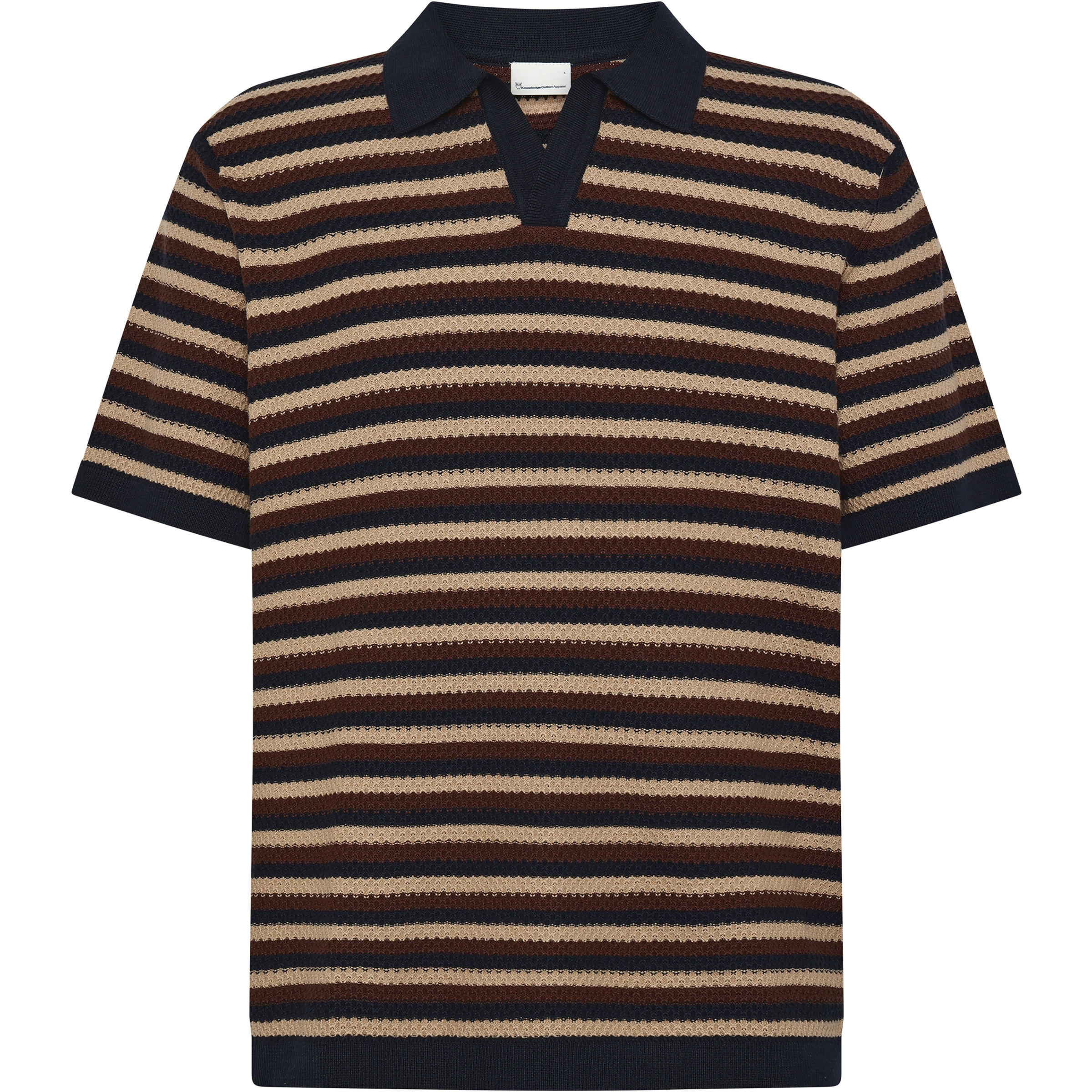 KnowledgeCotton Apparel Striped Knitted Polo Herren T-Shirts braun Größe XL Lifestyle Hautfreundlich