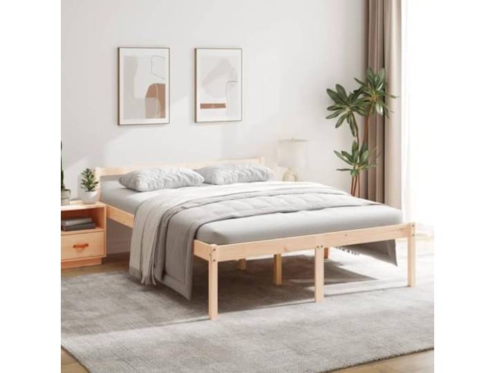 Massivholz Seniorengerecht 45cm Sitzhöhe Kiefer Bett 160x200 cm Braun Seniorenbett 160x200 cm Massivholz Kiefer Bettgestell mit Kopfteil Stauraum Hohe Sitzhoehe 45 cm Stabil Holzlatten Modernes