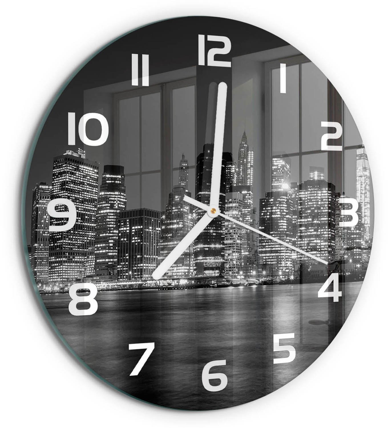 Tulup Wandklok Manhattan Manhattan 's nachts - Zwart-wit - Diameter: 30 cm