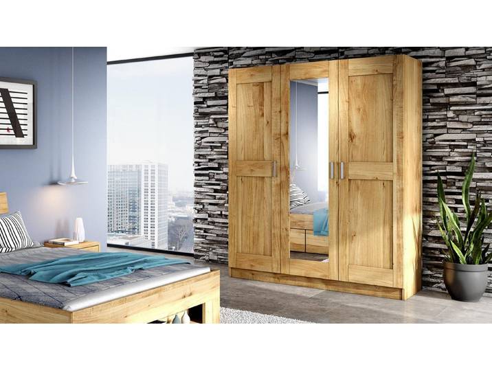 ELFO Kleiderschrank Kleiderschrank Toni 3 S in Wildeiche mit Spiegel 152 cm