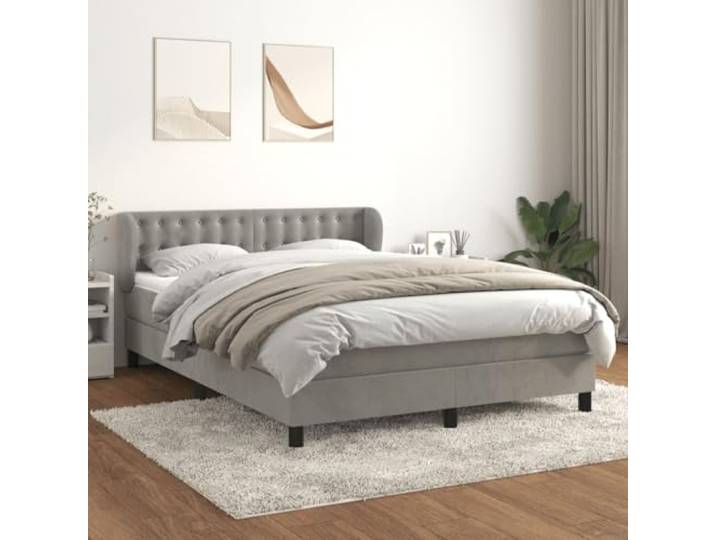 RJPLMFV Bettgestell, Matratze, Velours, Grau, 140 x 190 cm Verstellbarer Kopf, Taschenfedern, mittelfest, langlebig