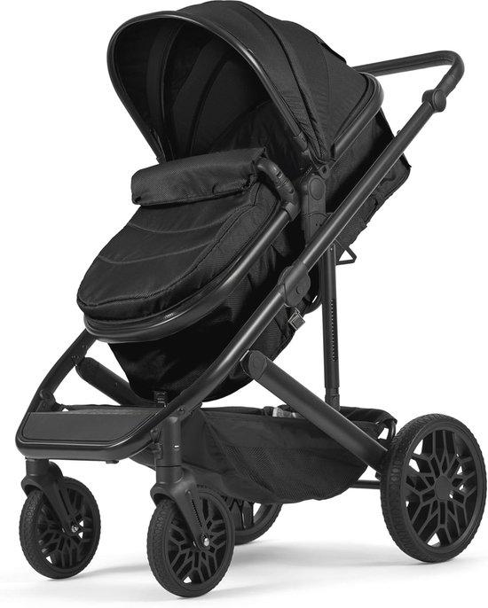 Lejoux Avant Reisesystem für Kinderwagen, großer, zusammenklappbarer Kinderwagen mit Reisebettchen, 5-Punkt-Gurt, verstellbarer Sitz, extra großer Korb und einhändig zusammenklappbarer Wagen, Schwenkräder und Regenverdeck (schwarz)