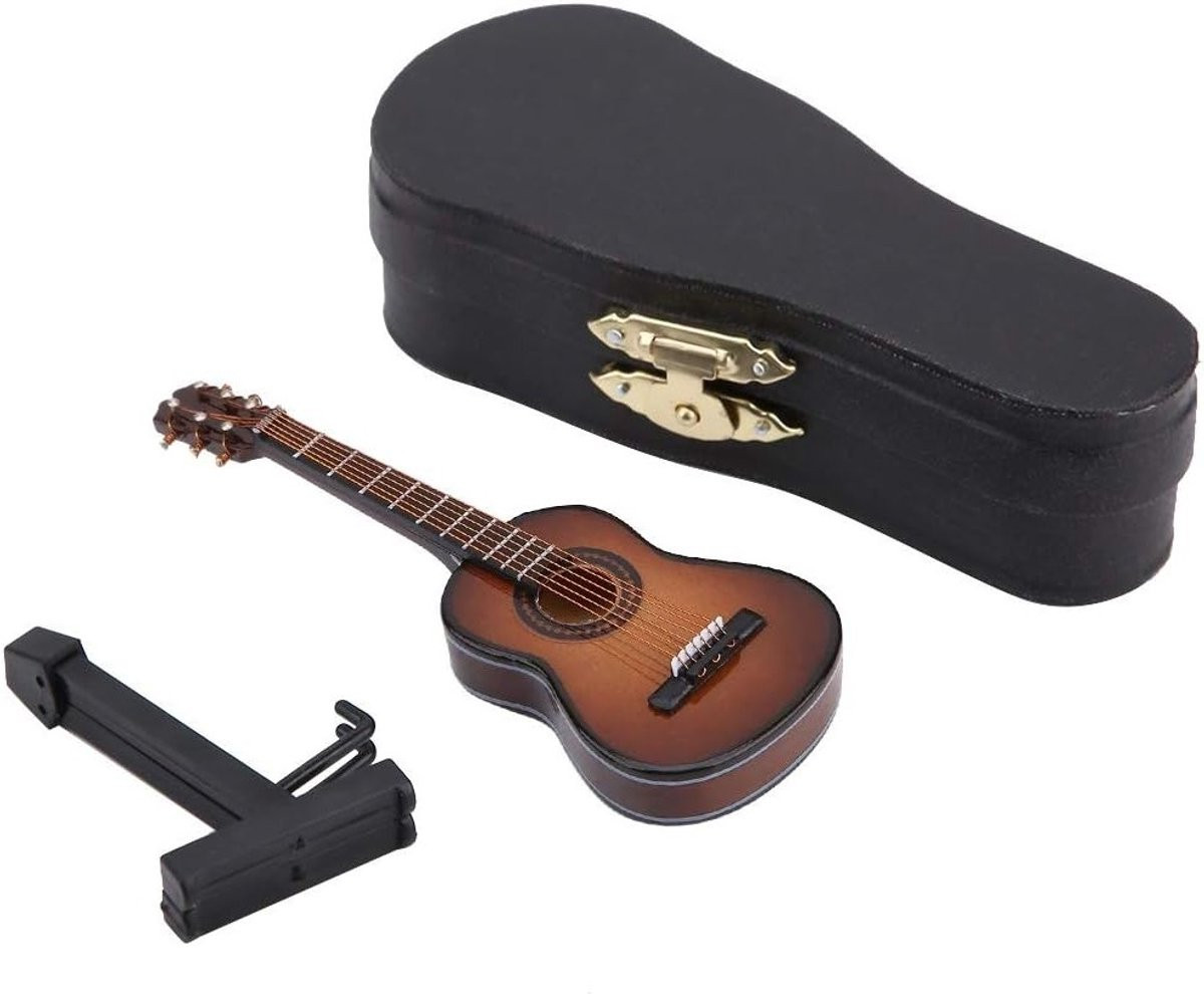 Miniatuur Houten Gitaar Model met Stand en Display Case voor Decoratie en Muziekliefhebbers