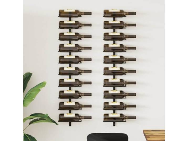 HBBMGYD Flaschenregal für 20 Flaschen, 2-teilig, Schwarz, Metall Modernes Design, langlebige Pulverbeschichtung, einfache Wandmontage, einfache Montage