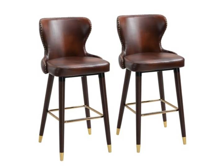 HOMCOM 2er-Set Barhocker mit Fußstütze Kunstleder 52 x 53 x 101 cm Braun Barstuhl mit Rückenlehne, Bistrohocker, Esszimmerstuhl, Tresenhocker