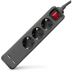 Entac Steckdosenleiste 3fach 2x USB-A, 1,5m schwarz