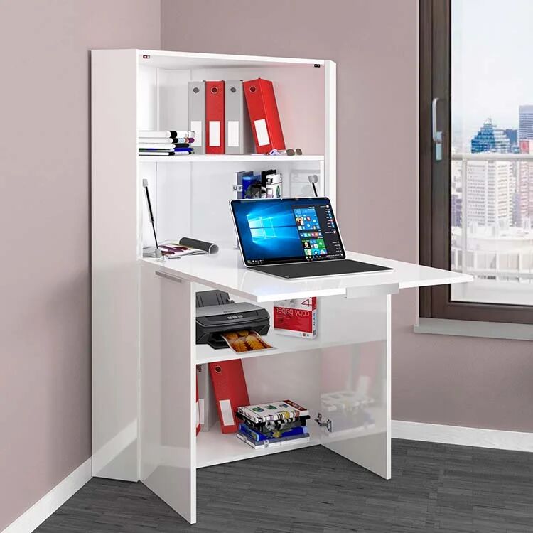 garneroarredamenti Scrivania a scomparsa 70x67cm angolare bianco lucido Pinko