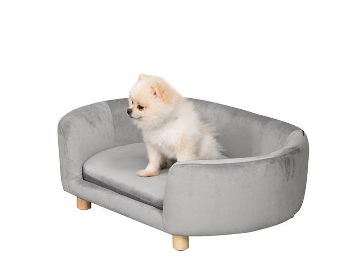 Canapé Pawhut pour petits chiens avec pieds en bois, housse lavable et coussin amovible 86X55X33 cm