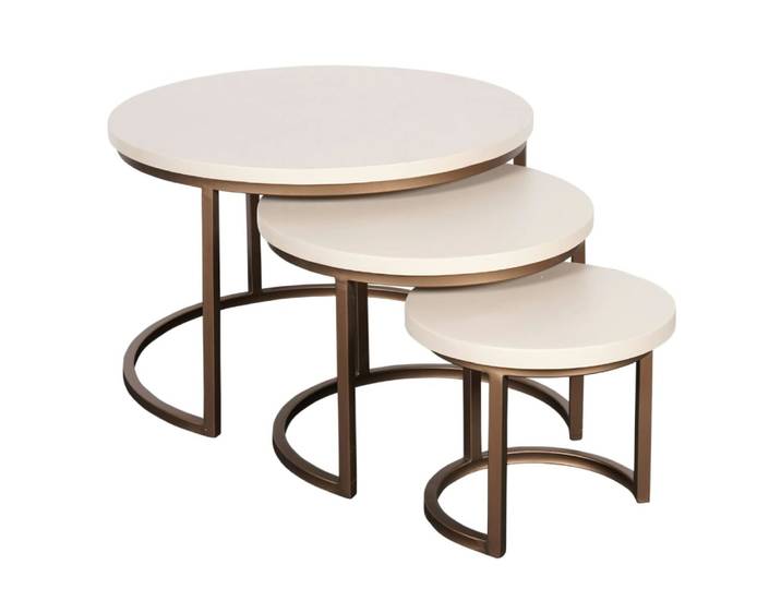 Table basse gigogne ronde en bois beige (lot de 3)