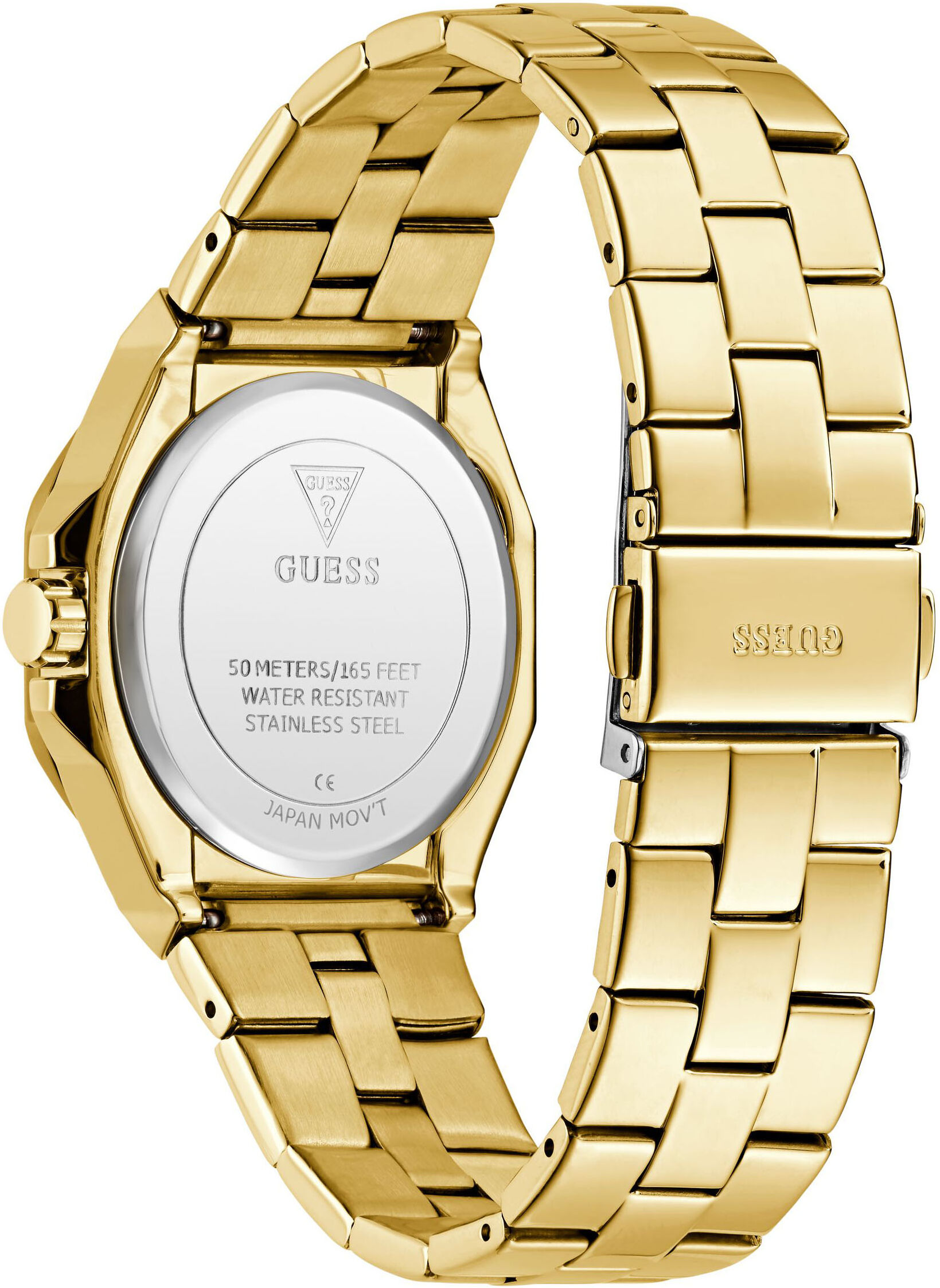 Quarzuhr GUESS "EMPRESS", gold (goldfarben, dunkelgrün), Armbanduhren, Damen, goldfarben, Quarzuhr, Armbanduhr, Damenuhr, Edelstahlarmband