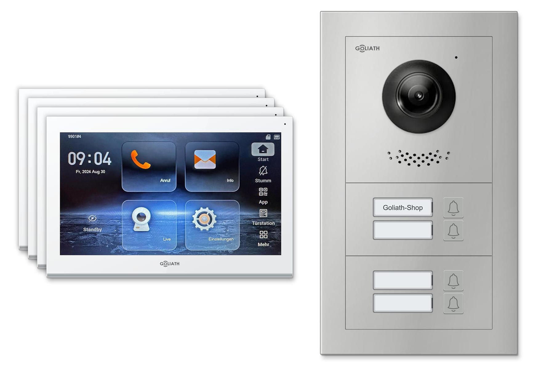 Goliath Premium IP GL-IPH400 Video-Türsprechanlage, 4 Familien, 4× 10 Zoll Weiß, Silber, Unterputz