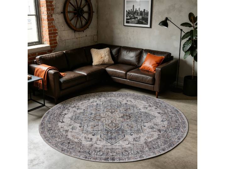 Teppich AYYILDIZ TEPPICHE INKA 1144 , auch als Läufer und Rund , grau (beige), H:3mm Ø:200cm, Polyester, Teppiche, Teppich, Pflegeleicht, strapazierfähig und alltagstauglich