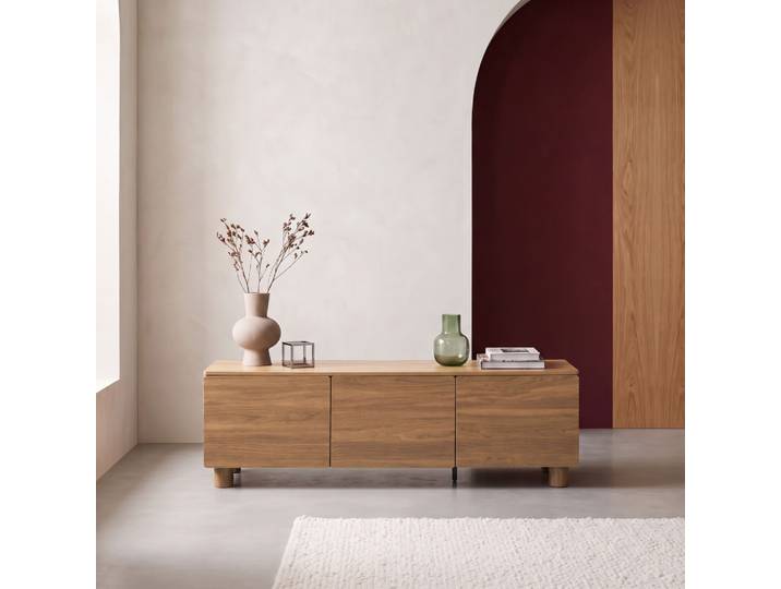 Sweeek - Meuble Tv Décor Bois 3 Portes 140cm Bois De Noisetier - Ayana