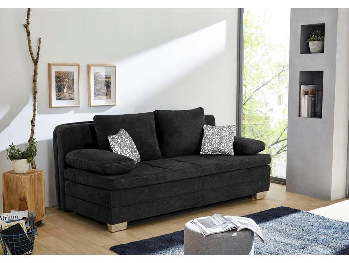 Schlafsofa, Luxus-Microfaser, Dunkelgrau, 203×106 cm, Mit Bettfunktion & Bettkasten, Jockenhöfer