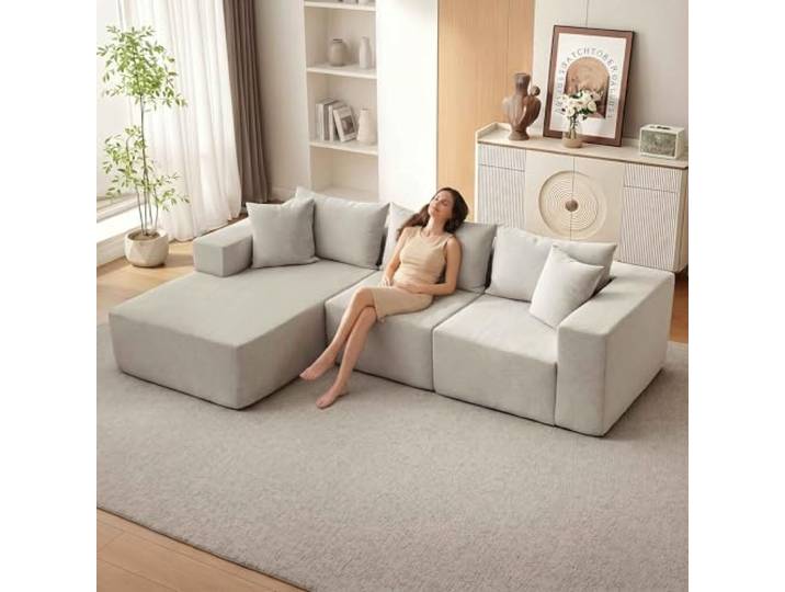 Garvee Modulares Sektionalsofa 274 cm, Wolkencouch mit Linker Chaiselongue, Komprimiertes L-förmiges Sofa für Wohnzimmer, Boneless Couch Design, Keine Montage erforderlich, Beige