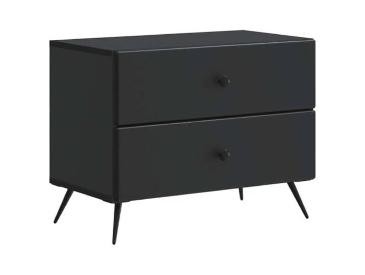 KDVXBCQJH Nachttisch Schwarz 62x34,5x47,5 cm Beistelltisch Holzwerkstoff Stabiler Beistelltisch für Schlafzimmer und Wohnzimmer mit 2 Schubladen und offener Ablage für Bücher und Dekoration.