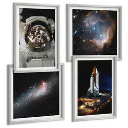 BILDER SET 4er Set - 50x50 cm & 40x60 cm Silberner Rahmen - Astronauten landen auf dem Mond