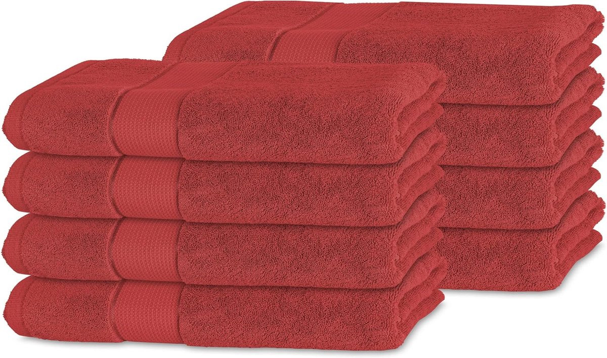 8-delige Handdoeken Set Bordeauxrood - Zachte Katoenen Handdoeken voor Badkamer en Keuken - 50 x 100 cm