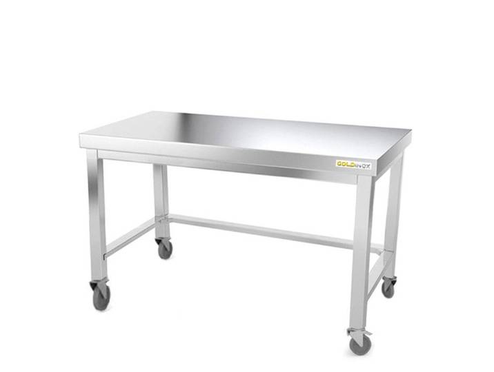 Table de travail en inox soubassement 1500 x 700 mm avec renfort sur roulettes PREMIUM - GOLDINOX