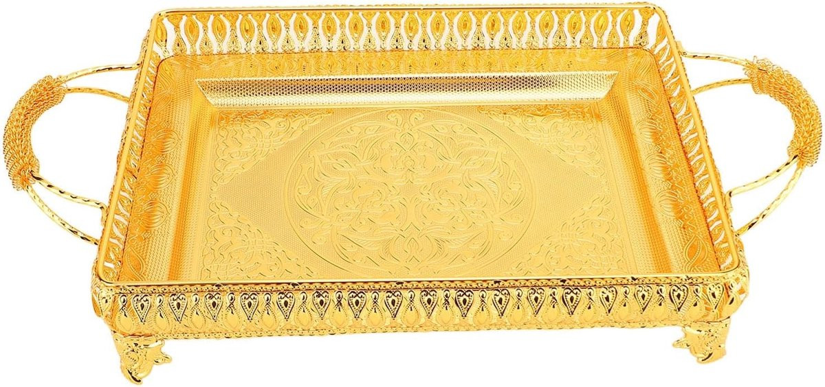 Elegant vintage metalen dienblad in goud - Decoratieve schotel - 51 x 28 cm