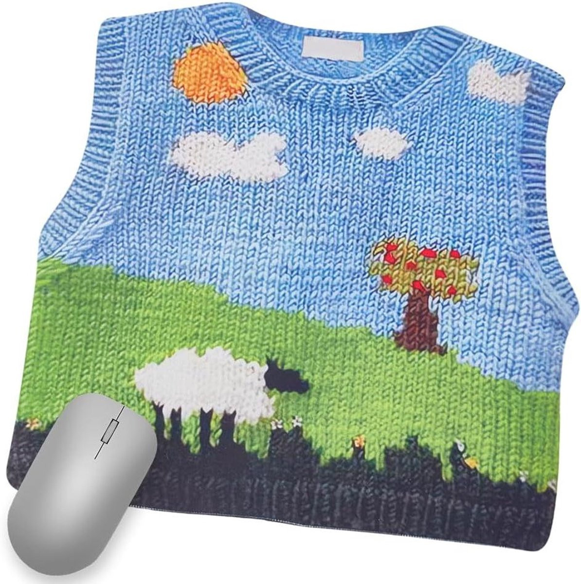 Grappige Muismat met Gebreide Trui Design - Blauw en Groen - 27 x 28 cm