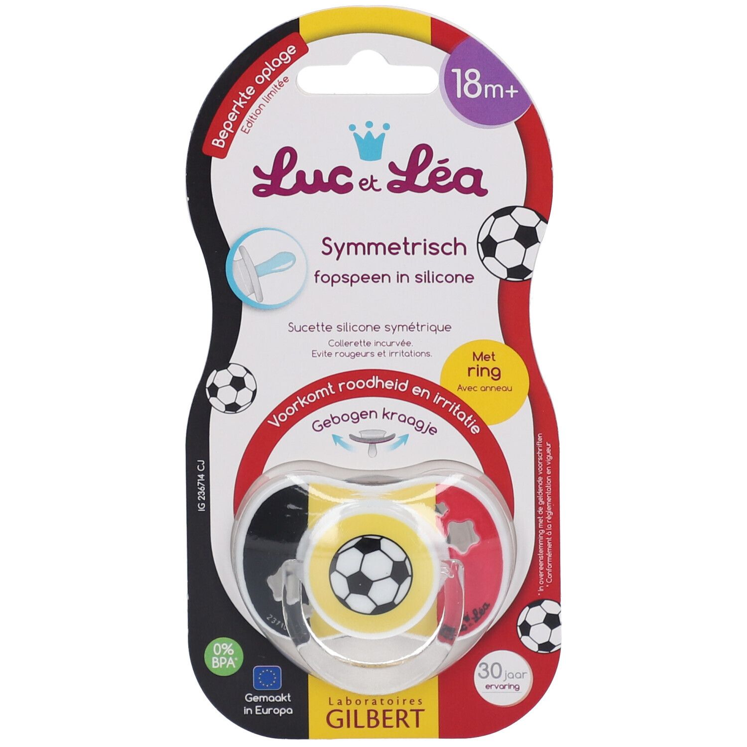 Luc & Léa Fopspeen Symmetrisch Voetbal met Ring Limited Edition 18Maanden+ 1 St Schnuller