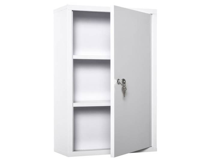 Kleankin Medizinschrank Arzneischrank Erste-Hilfe-Schrank mit Schloss 3 Fächer Stahl Weiß, Metall, 40x60x18 cm, Badezimmer, Badmöbel, Medizinschränke