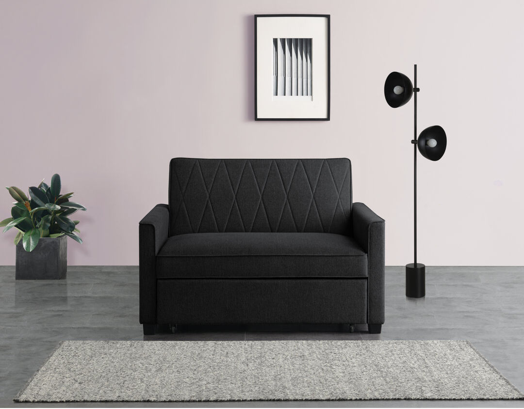 Ebern Designs Gwendolynne 2 Seater Chenille Sofa Bed Dark Grey 88cm H X 130cm W X 86cm D