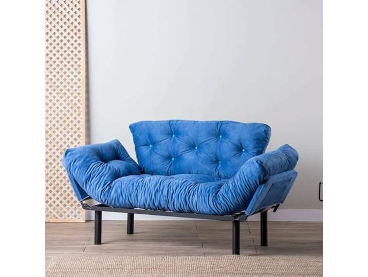 Dmora Schlafsofa 2-Sitzer Zeeusis 155x70 cm Blau, mit Stauraum