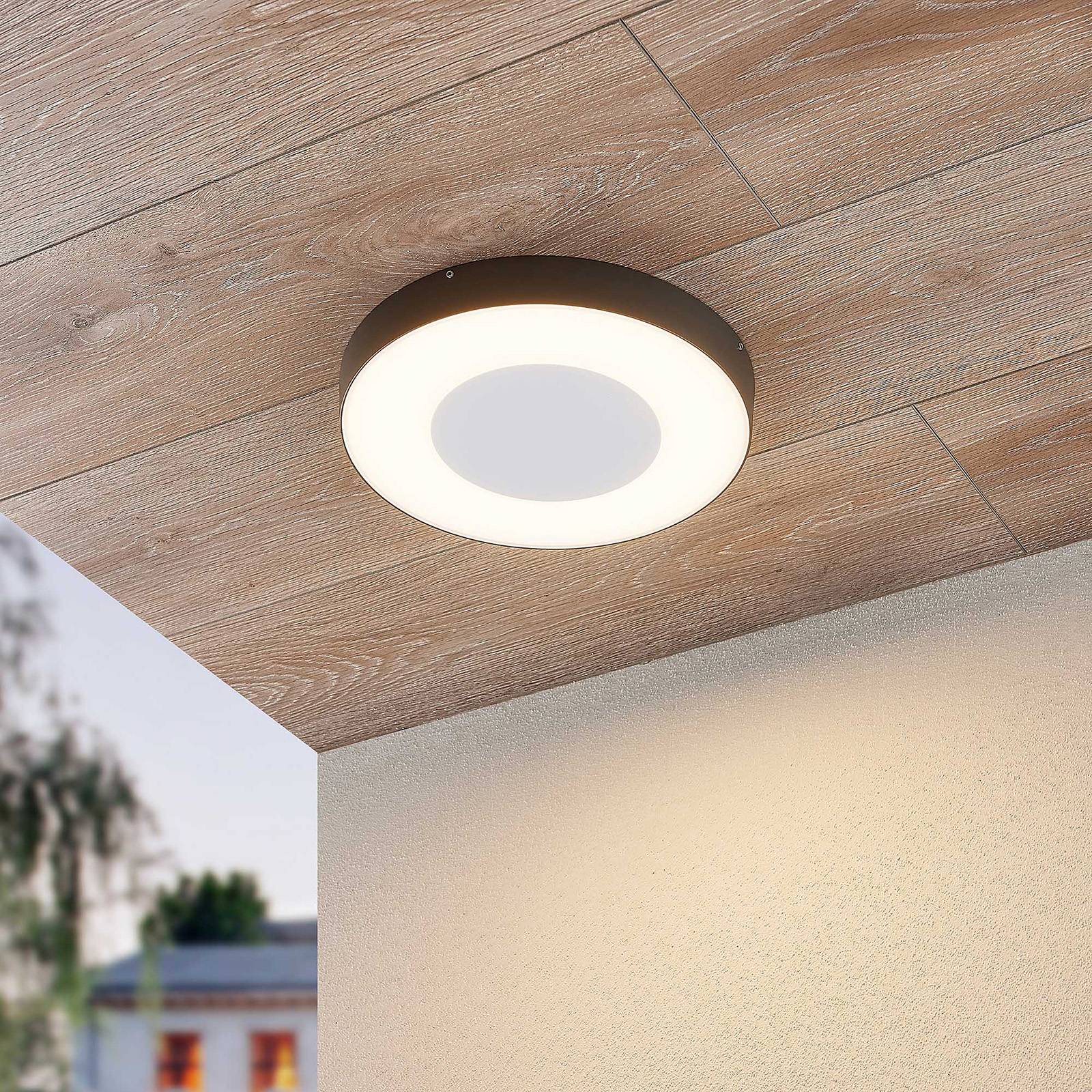 Lucande Sora LED outdoor ceiling light, round, sensor, IP54, Alu / grey / zinc, Aluminium, Modern, Ceiling Light Outdoor