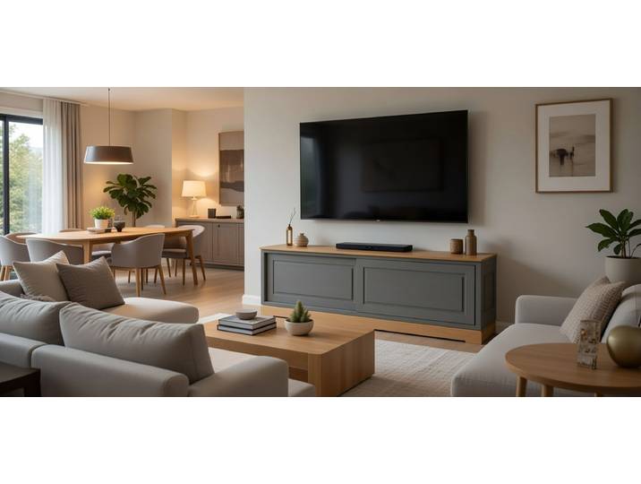 Meuble TV lisse Pin massif brossé Gris/Gris/Pin marron 166cm