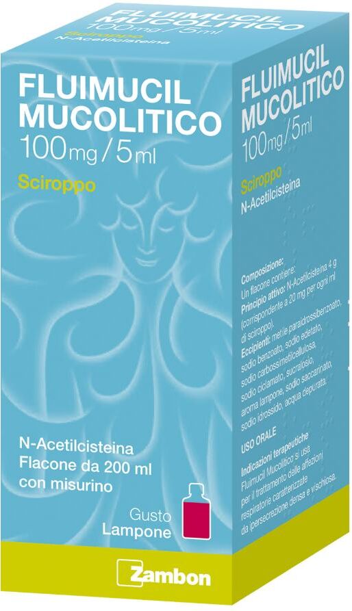Zambon Fluimucil Mucolitico Sciroppo 100 mg/5 ml Aroma Lampone, 200 ml