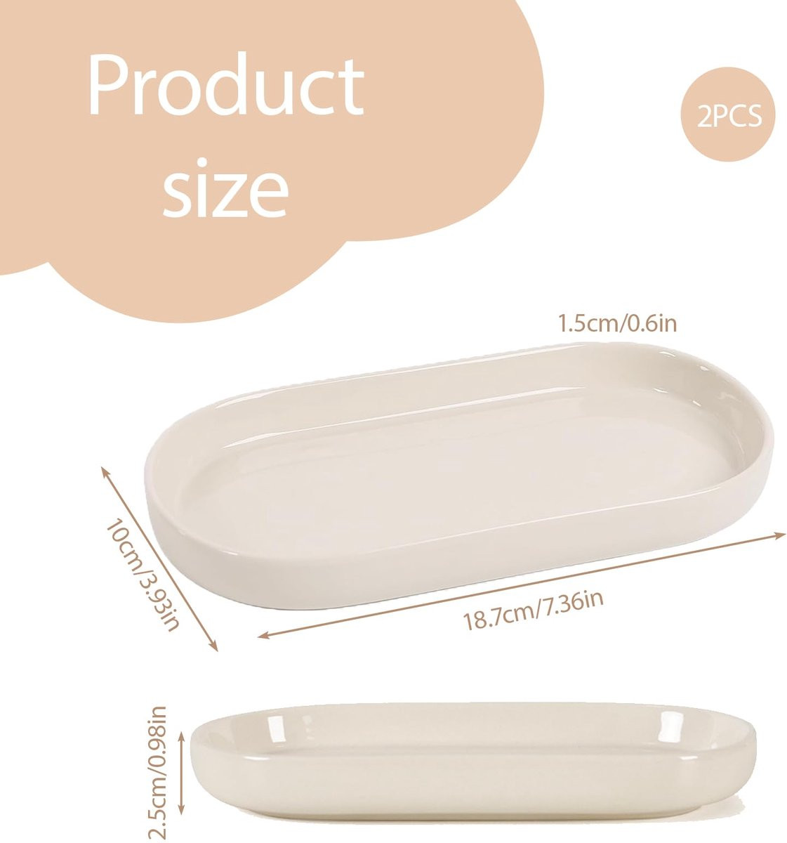 Set van 2 beige decoratieve keramische plateaus voor badkamer en keuken