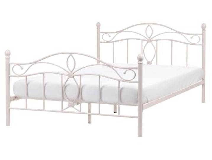 Beliani Romantisches Doppelbett Hellbeige Metall mit Kopfteil Lattenrost 160x200 cm Antlia