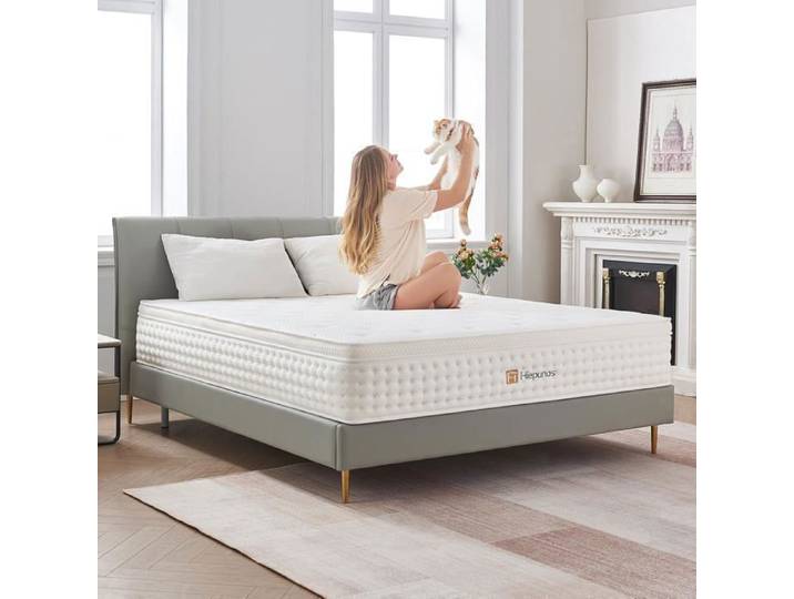 Hiepunos Matelas 140x190cm Épaisseur 26cm Matelas à Ressorts Ensachés et à Mémoire de Forme Hybride Matelas 7 Zones de Confort