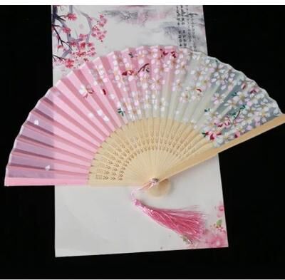 Inspired Living Retro Japanese Folding Fan Elegant Japanese Folding Fan For Women, Dance & Home Decor pink Butterfly Rain