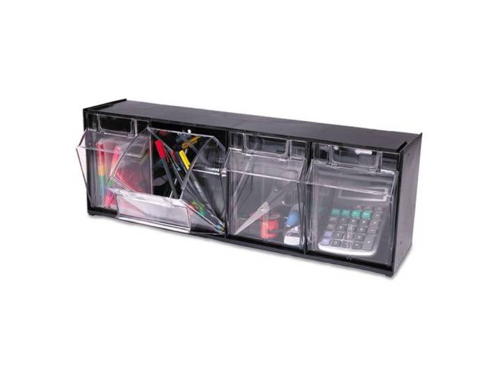 Deflect-O Kipp-Mülleimer, ineinandergreifender Organizer für 4 Behälter, 60 x 17 x 21 cm, Schwarz/Transparent
