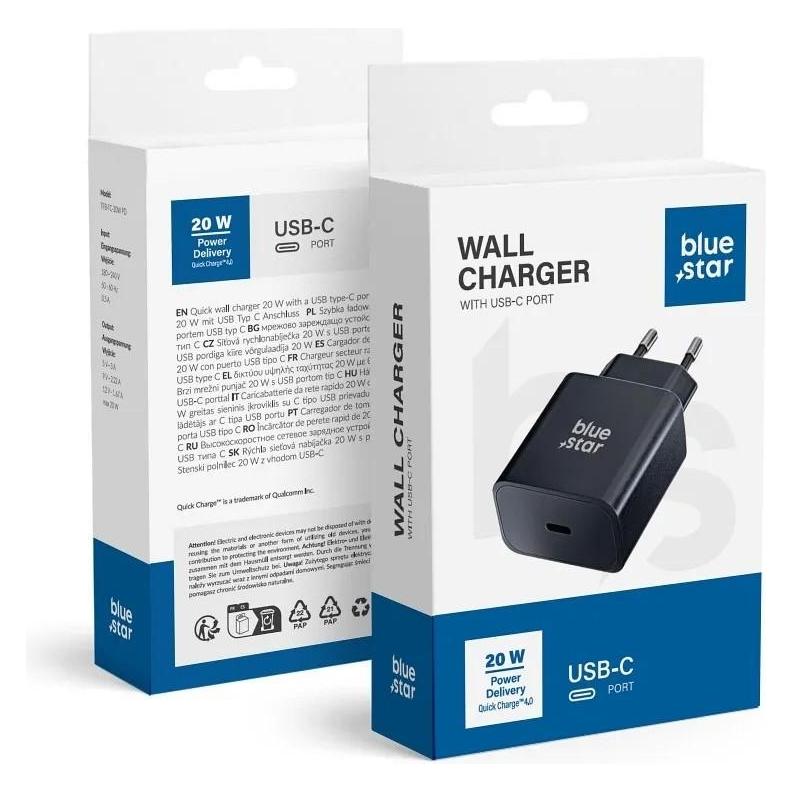 Blue Star Premier Cable Blue Star BLUE STAR travel charger Type C PD QC4.0 3A 20W TFB-TC-20WPD black (20 W, 1 Port) (180859)
