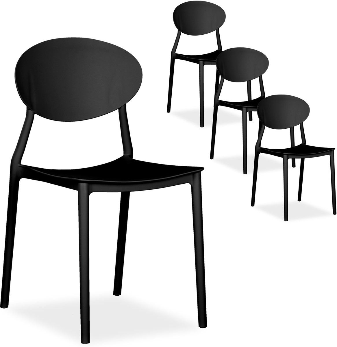 Homestyle4u Set van 4 Stapelbare Tuinstoelen - Kunststof - Zwart