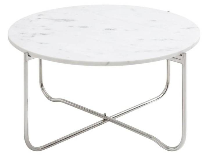 Table basse ronde VINTORA 62cm marbre blanc et métal argenté – table pliable design moderne élégante
