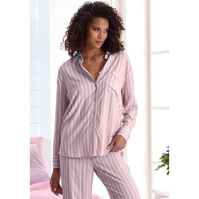 Pyjamaoberteil LASCANA, Damen, Gr. 32, rosa (altrosa gestreift), Web, Obermaterial: 100% Viskose, gestreift, oversize hüftbedeckend, eingesetzt Manschette, Shirts, in leichter Viskose Web-Qualität