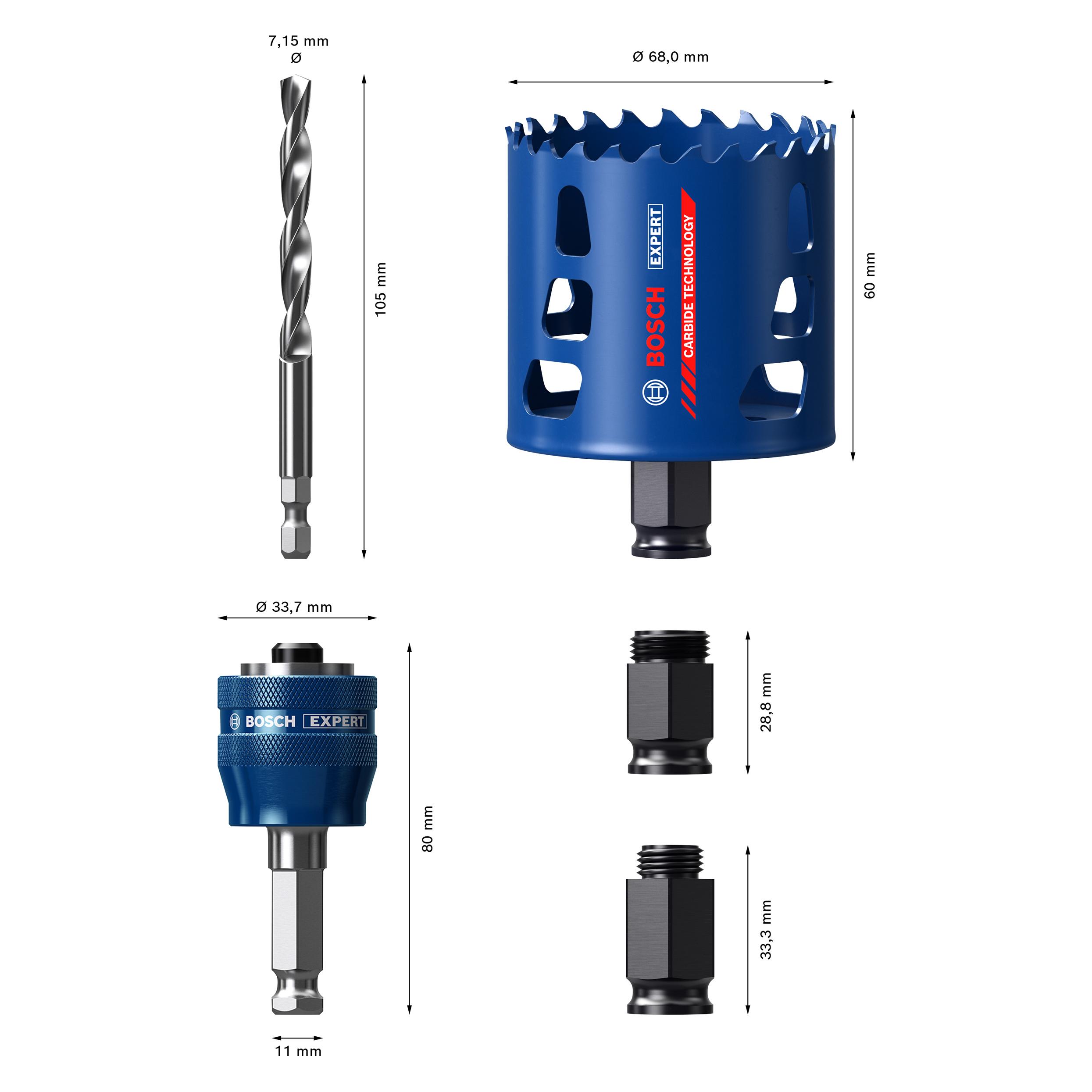 Bosch Professional Zubehör EXPERT Tough Material Lochsäge-Starter-Set, 68 x 60 mm (68 mm) (2608900450)