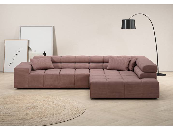 Ecksofa, Strukturstoff, Altrosa, 319×215 cm, Kopfteilverstellung, Modern, Inosign