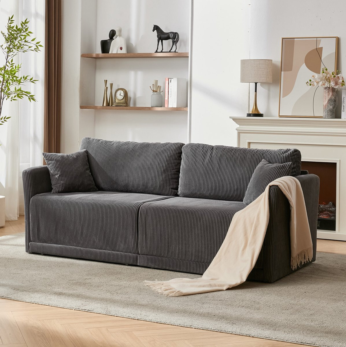 MIVRAY Slaapbank 2-Zits - Modern Minimalistisch - Grijs Corduroy Stof
